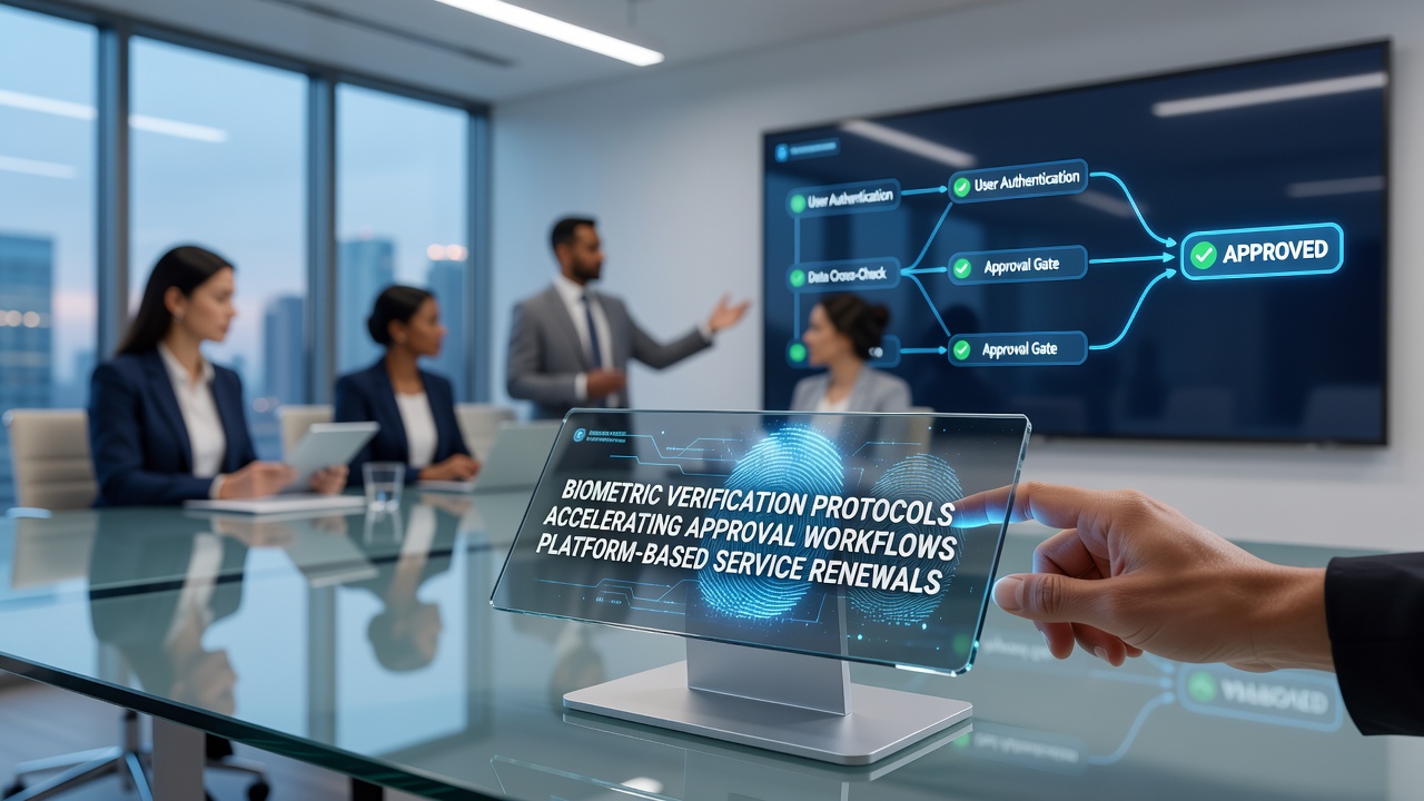 Biometric scanning interface on a tablet for service renewal verification