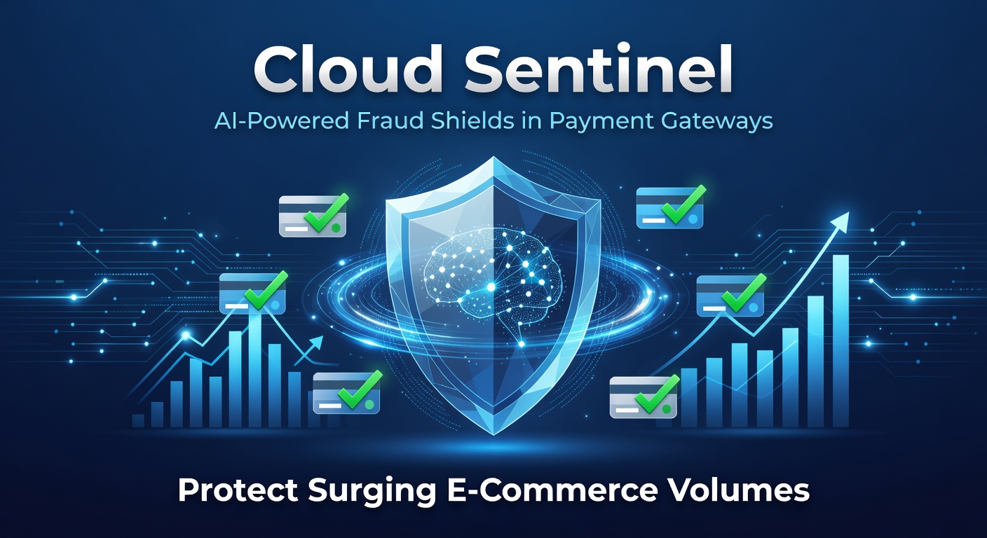 Digital shield icon representing AI-powered fraud protection enveloping global e-commerce transaction flows