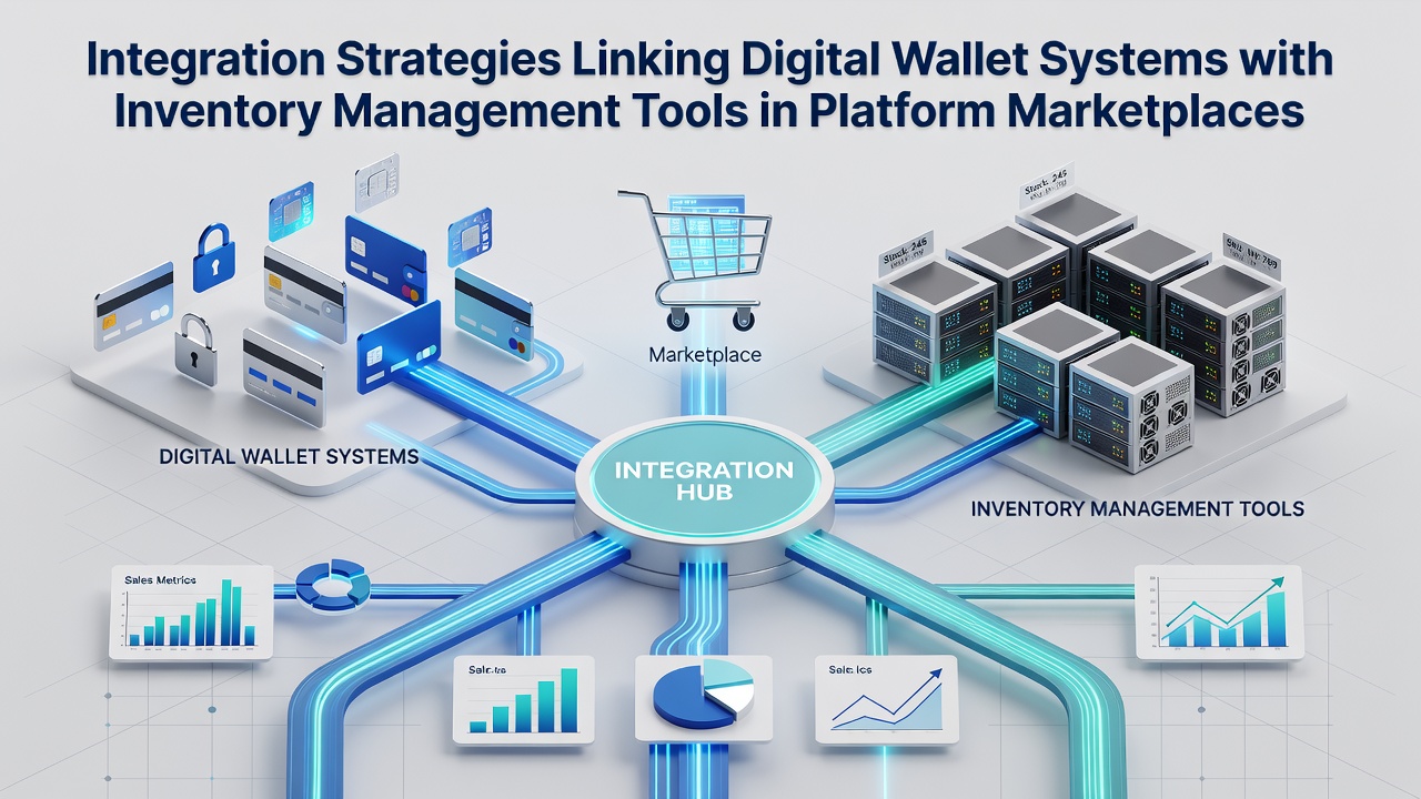 Digital wallet and inventory management integration diagram showing data flow between payment systems and stock tracking tools