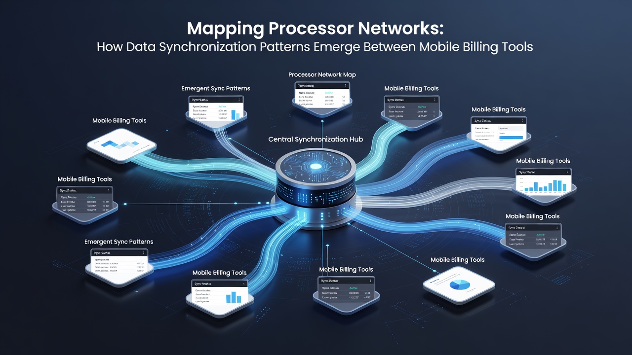 Flowchart illustrating data synchronization steps between mobile billing applications and nonprofit financial systems in platform environments